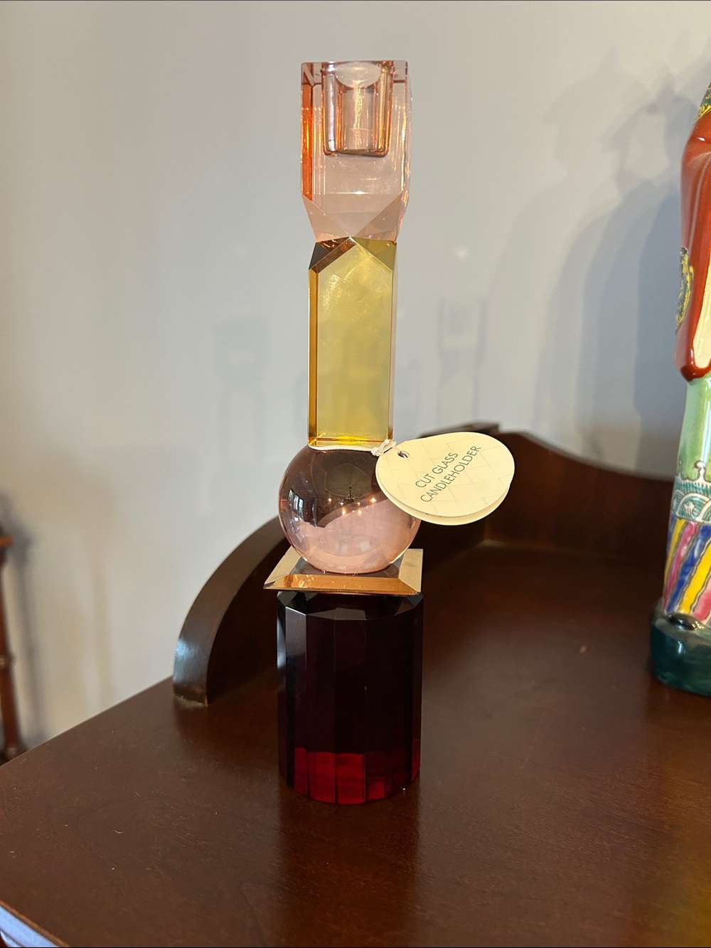 Anthropologie Cut Glass Candleholder in Amber and Deep Red
